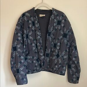 Oversized Quilted Jacket Bomber Blue Boho Artsy Coat